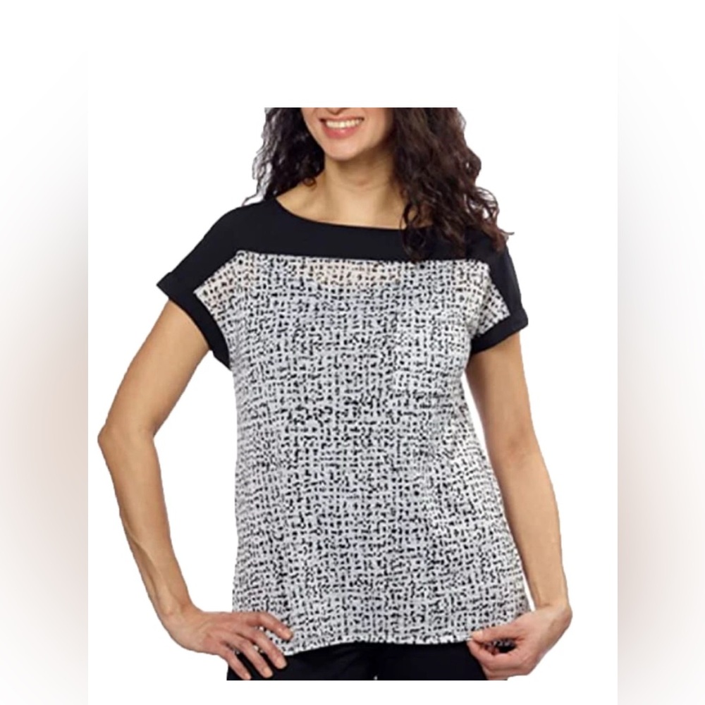 Calvin Klein Ladies' S/S Knit Top‎ White/ Black Size Large
